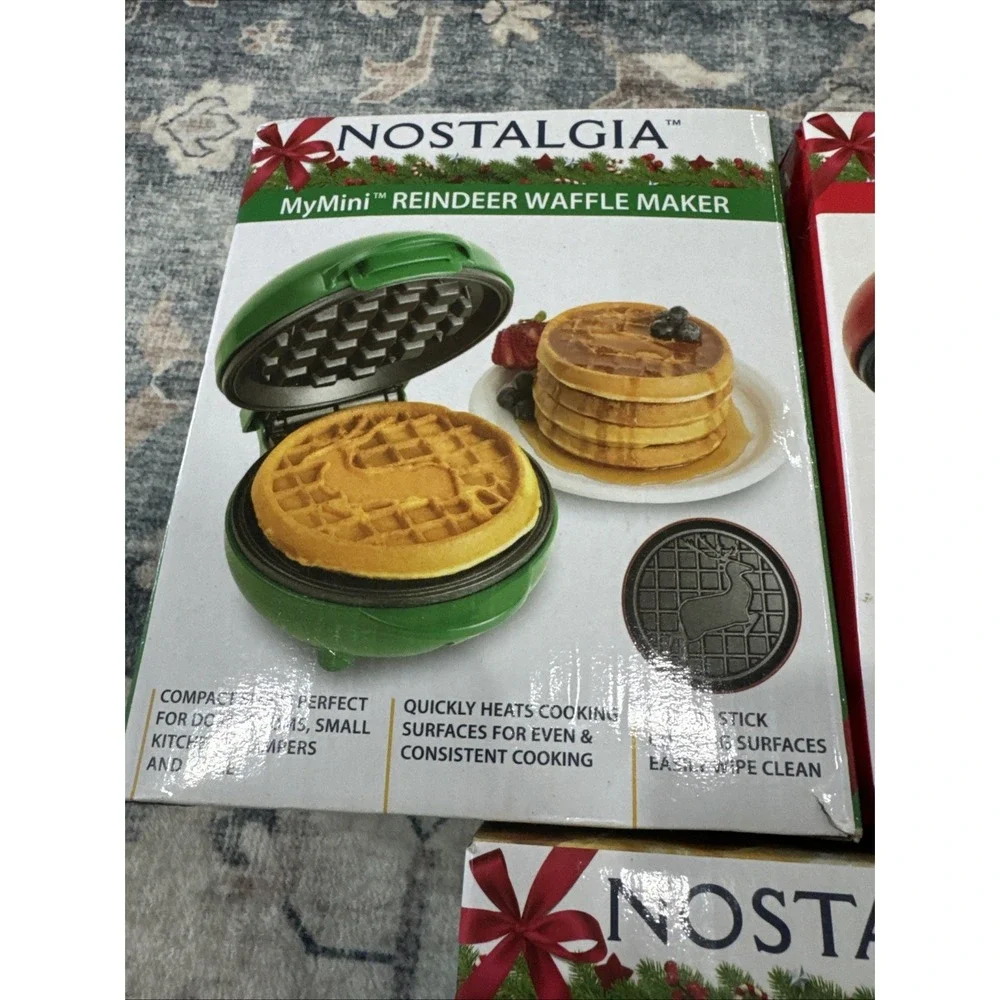 Lot of 3 Nostalgia MyMini Holiday Christmas Waffle Maker Santa Reindeer Snowman